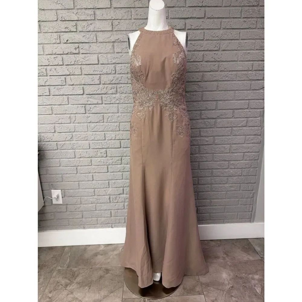 Gorgeous Women's Taupe Mermaid Styled Formal Wedding Prom Dress Size 14
